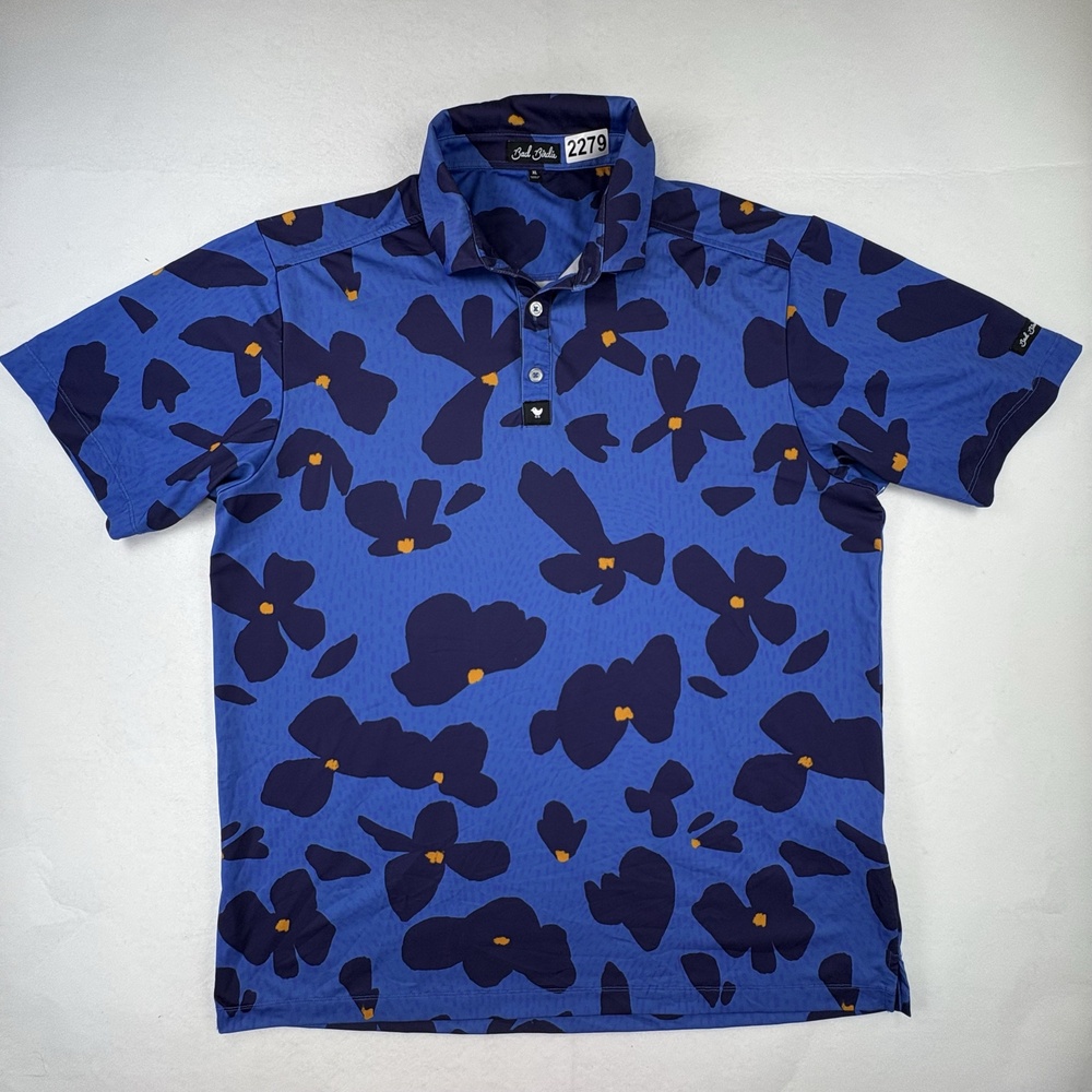 Bad Birdie Polo Shirt Mens XL Blue Floral Short Sleeve Golf Stretch Performance
